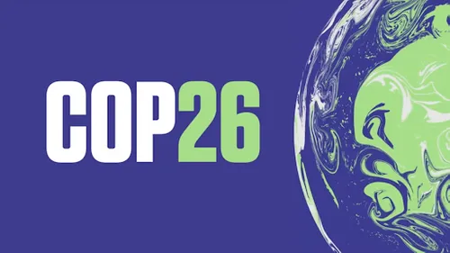 COP26 logo banner with world and COP26
