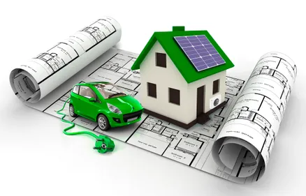 image of home with car and architects drawings