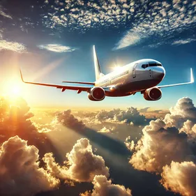 AI generated image of aeroplane flying above clouds