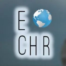 ECHR logo, featuring a capital 'E' next to an icon of a globe with the letters 'CHR' beneath.