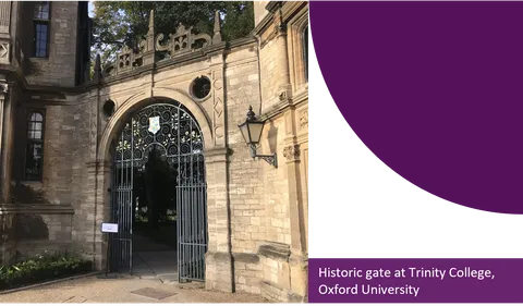 A photo of a stone and iron gate at Oxford University