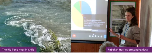 The Rio Teno River, and Rebekah Harries presenting data