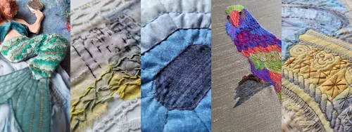 A collage of crafted textiles