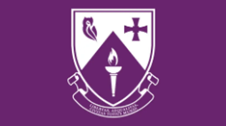 The College shield in white on a purple background