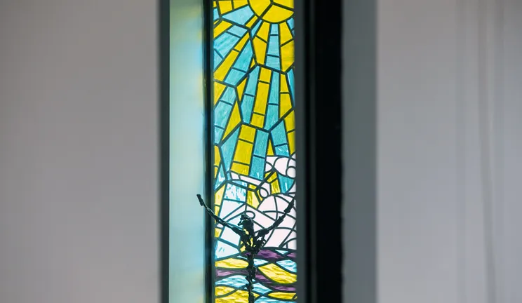 A stained glass window in the Trevelyan College Multifaith Room
