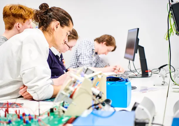 Students in electronics lab