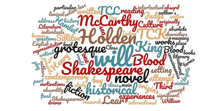 A word cloud of literary terms