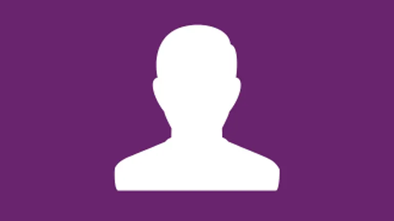 A white headshot icon on a purple background.