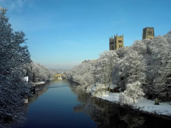 Durham Cathedral on the River Wear in winter