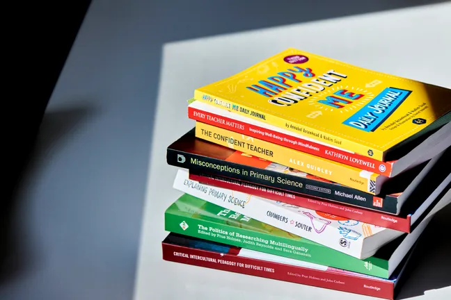 A stack of books on a table