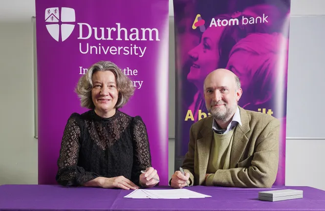 Karen O'Brien Durham University and Edward Twiddy Atom bank signing memorandum