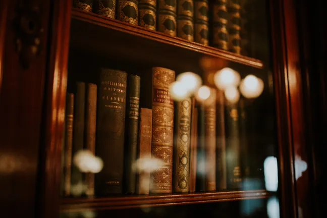 Law books inside a glass cabinet