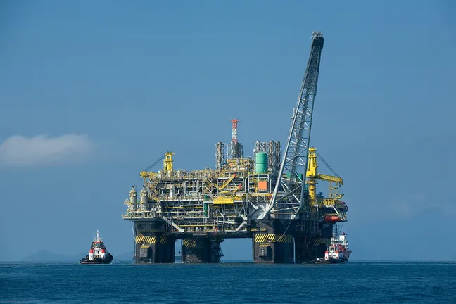 An oil rig platform at sea