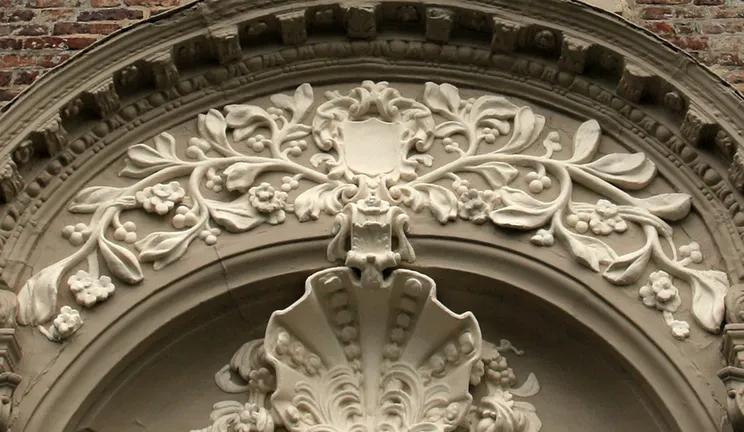 The ornate arch above Cosin's Hall entrance
