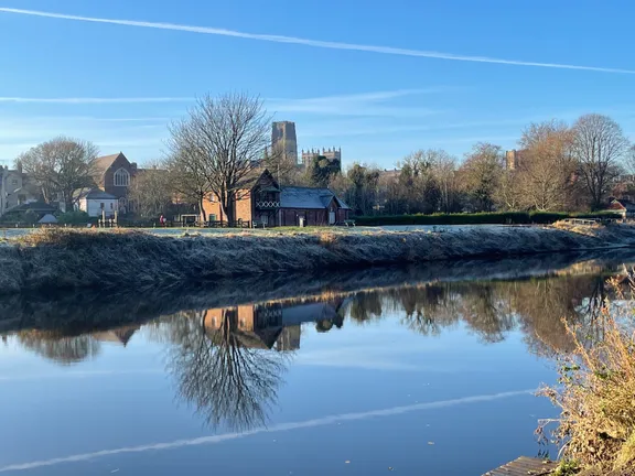 A frosty riverside with Durham Cathedral in view