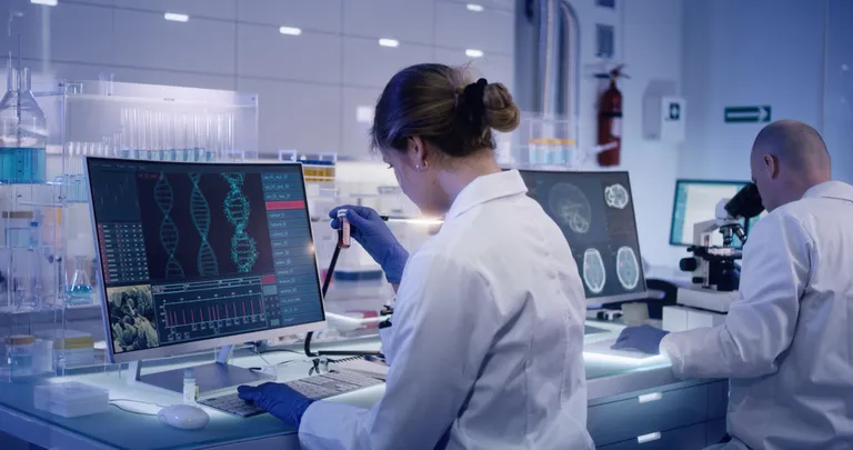 Students conducting science experiments in a research laboratory