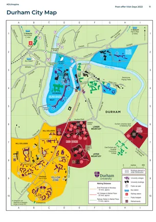 A map of Durham University colour coded into 3 zones.