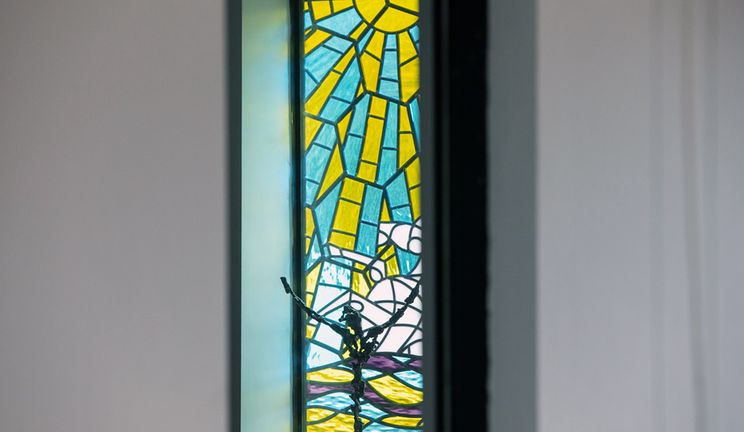 A stained glass window in the Trevelyan College Multifaith Room