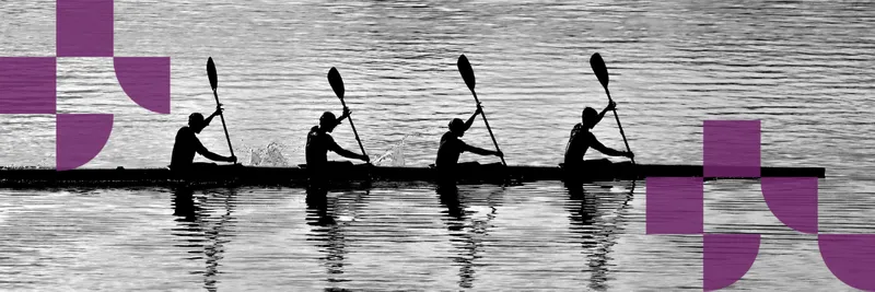 Black and white silhouette - four athletes rowing