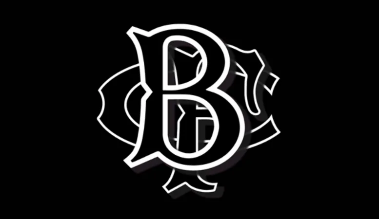 A white logo on a black background