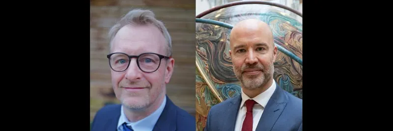 Photos of two men wearing suits facing camera