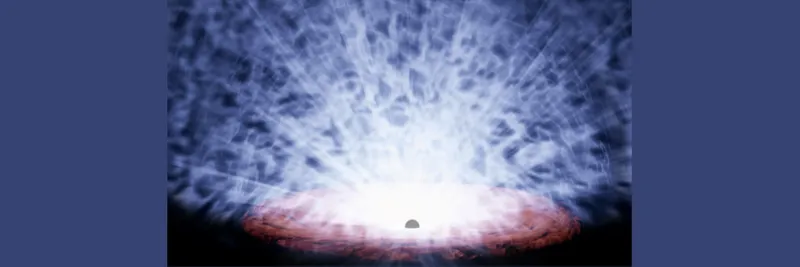 An artist’s impression of high-speed winds, illustrated in white, being ejected from the vicinity of a supermassive black hole.