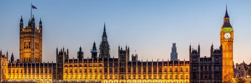 The UK Houses of Parliament lit up at night