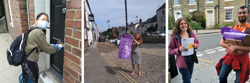 A montage of three images of students taking part in Green Move Out in Durham