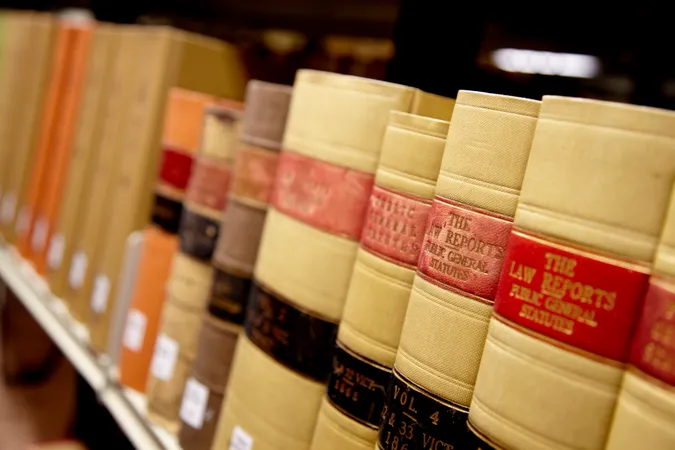 Close-up of law books on shelf