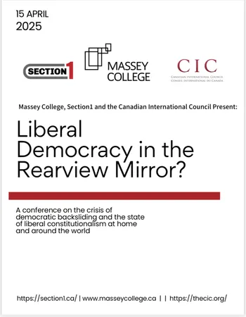 A poster for the event, Liberal Democracy in the Rearview Mirror