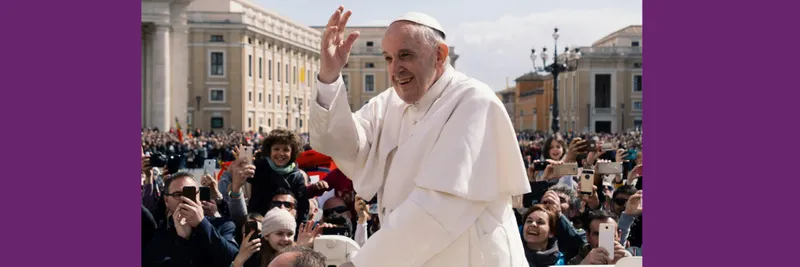 Pope Francis is pictured greeting crowds of people