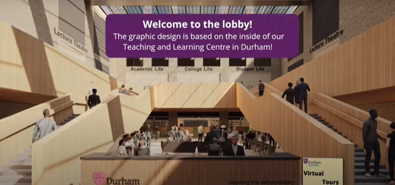 The lobby of the virtual platform based on the inside of the Teaching and Learning Centre