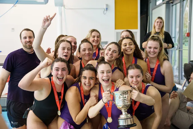 Women's Water Polo celebrating BUCS Final win