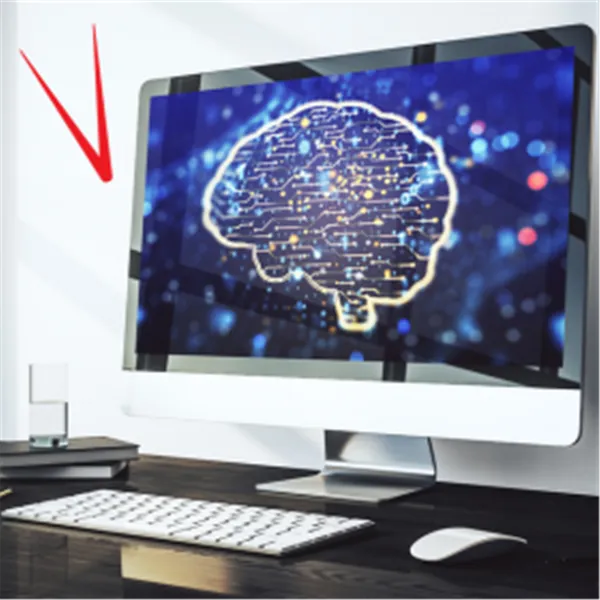 computer screen with abstract image of brain and data