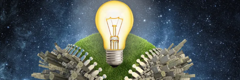 Design image of urban world unzipping the inside to reveal green grass and a lightbulb