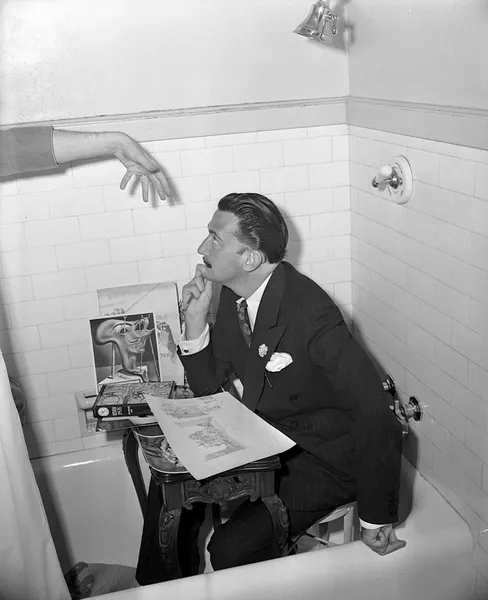Artist Salvador Dali seated in a bathtub at the Ambassador Hotel in Los Angele (1944) Los Angeles Times, https://digital.library.ucla.edu/catalog/ark:/21198/zz0002v5w7