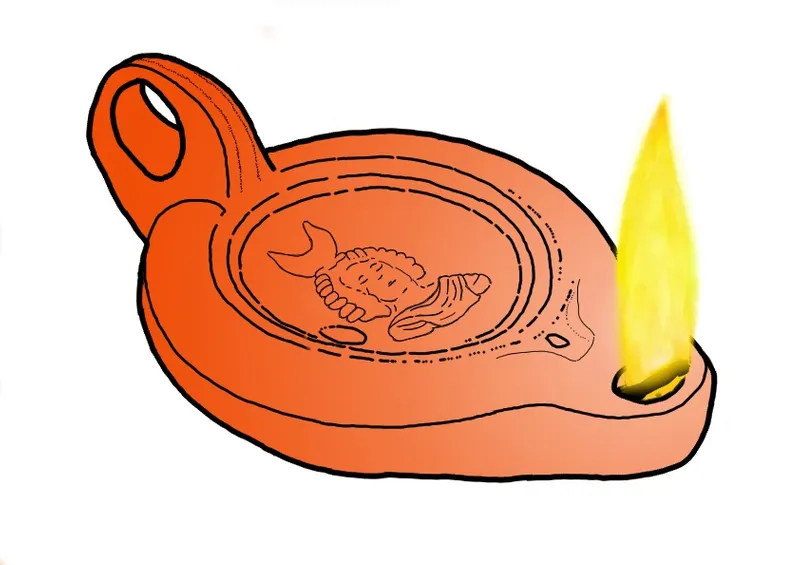 An illustration of a Roman oil lamp