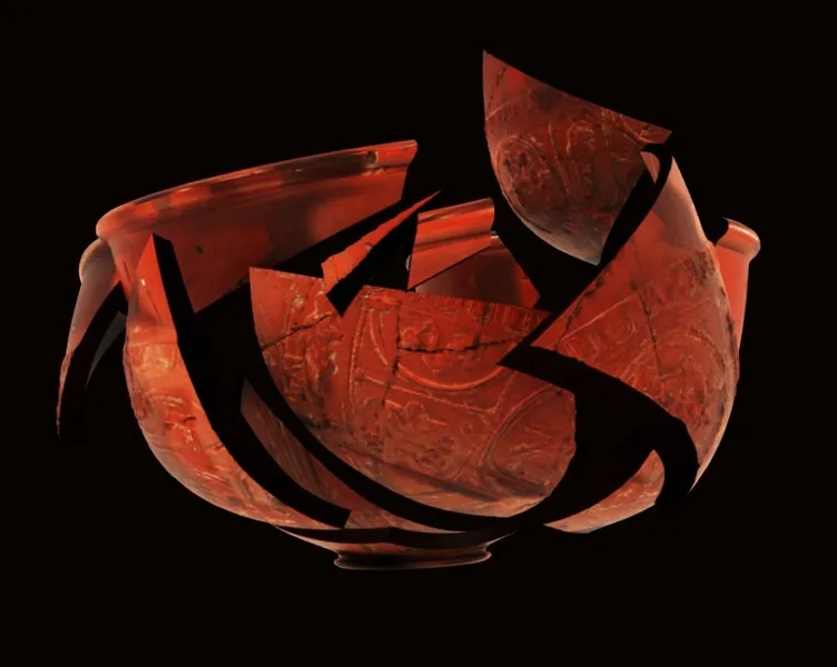 Graphic of a Roman Samian bowl being shattered