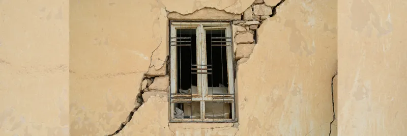 Close up of window damaged by earthquake