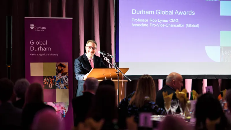 Professor Rob Lynes, Associate Pro-Vice Chancellor (Global) presenting the Durham Global Awards dinner