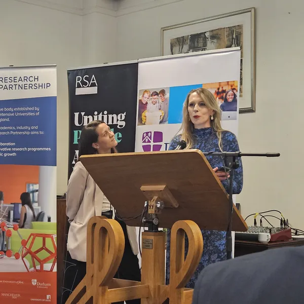 Anna Louise Spencer, left , and Victoria Hughes, right, of the Joseph Rowntree Foundation speaking at the Ideas Forum