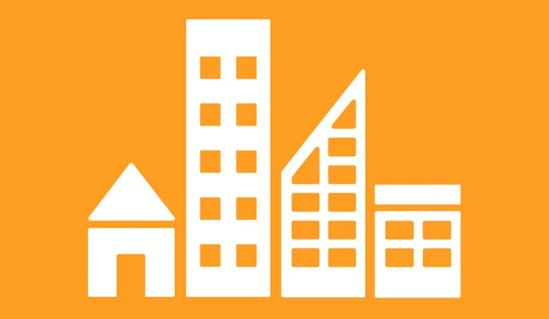 An icon showing simple graphic versions of city buildings