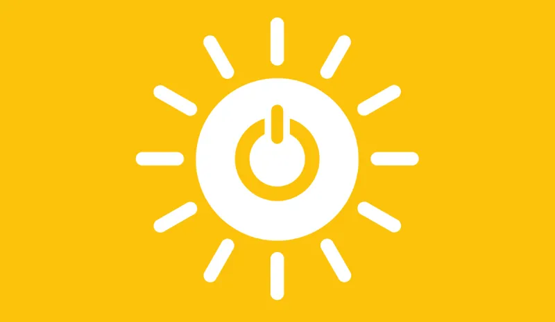 Icon showing a power button symbol inside a sun