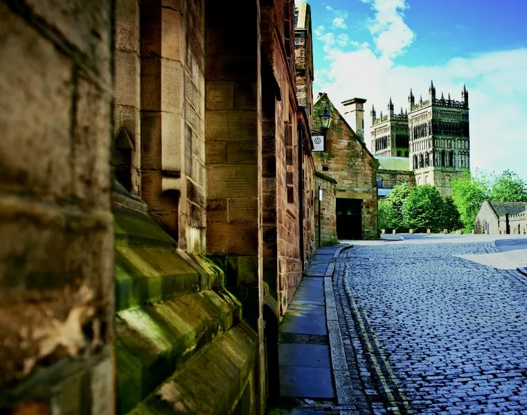 View of Durham Cathedral and Palace Green from Bow Lane