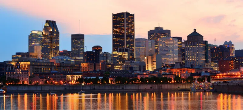 Montreal over river at sunset