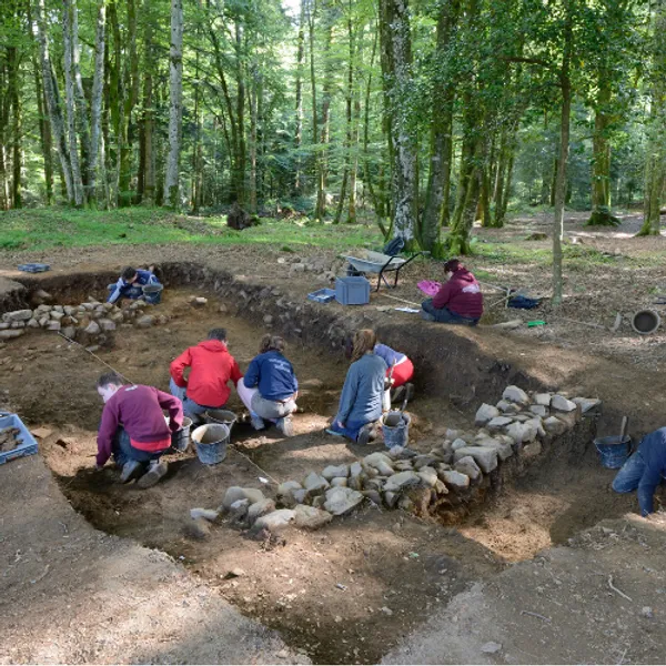 Students working in a archaeological dig site