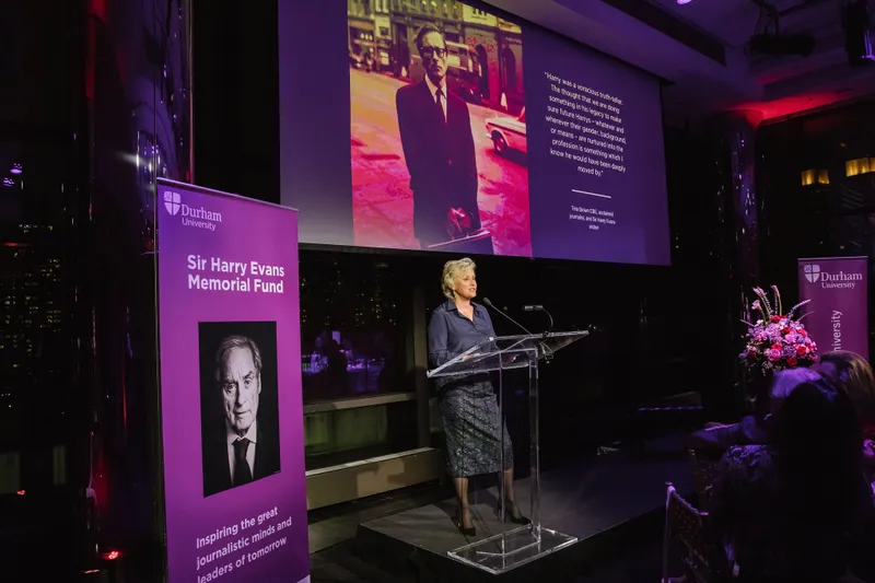 Tina Brown CBE delivering a speech at the Sir Harry Evans Memorial Fund Launch Event