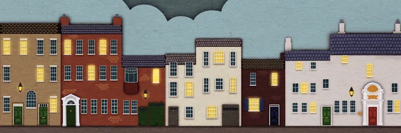 Kiera White’s digitally produced stylised portrayal of Cuth’s houses on the Bailey (looks like the picture is made of felt fabric).