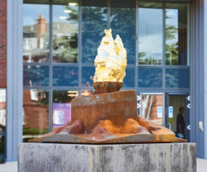 Sculpture outside Ustinov College from 50th Anniversary
