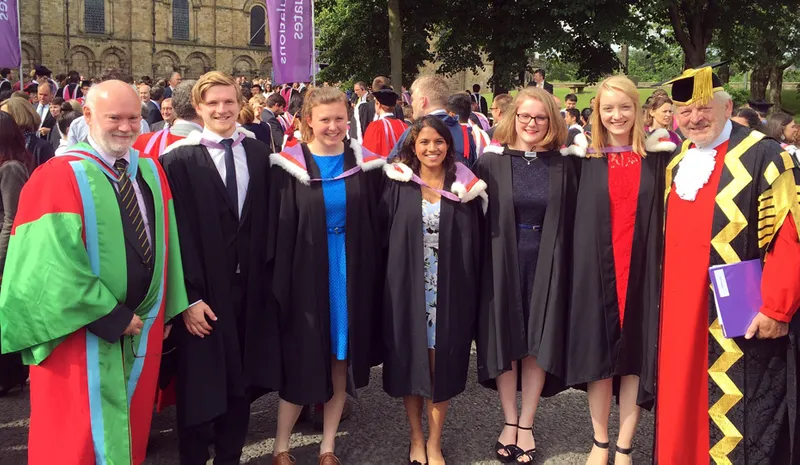 Celebrating graduation with The Principal and University Chancellor at Durham Cathedral